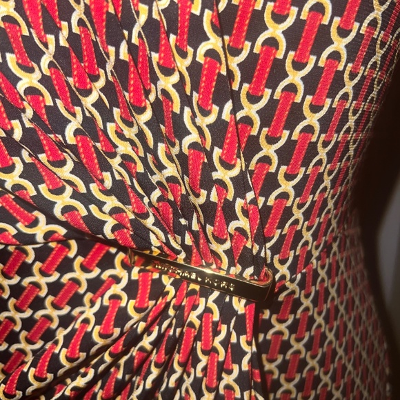 Michael Kors Red Gold Black Chain Print Long Sleeve Dress - Picture 7 of 15